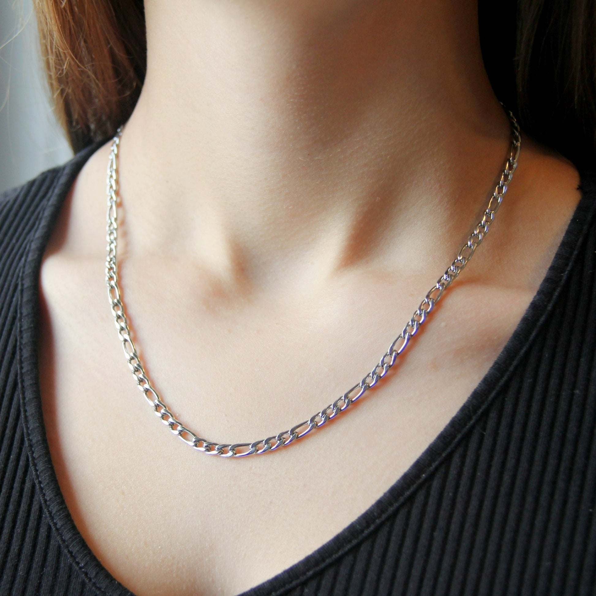 Silver 4.5mm Figaro Chain Necklace For Men or Women - Necklace - Boutique Wear RENN