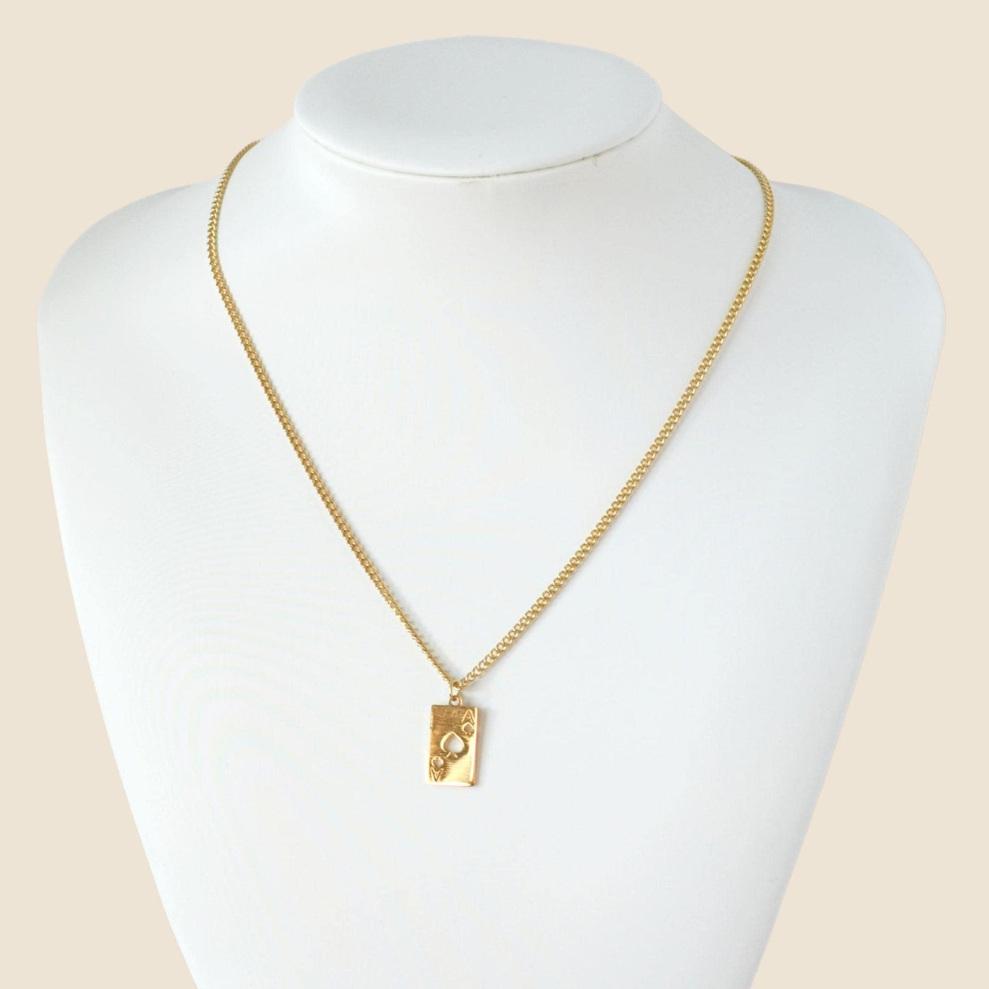 Gold Ace of Spade Playing Card Pendant Necklace Curb Chain For Men or Women - Necklace - Boutique Wear RENN