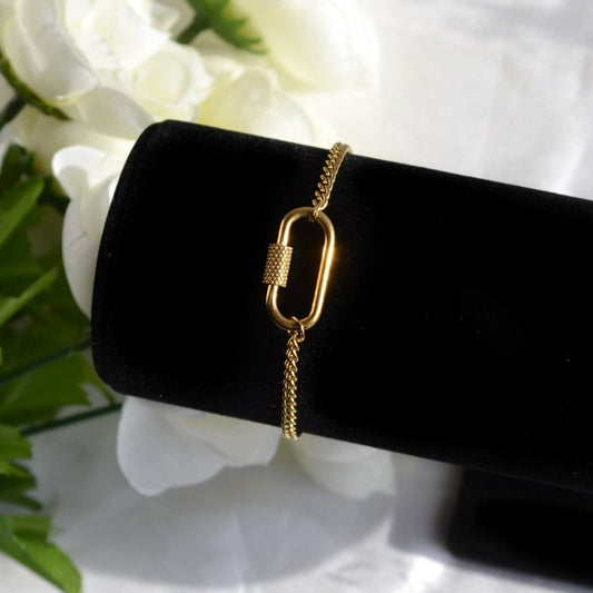 Gold Carabiner Charm and Curb Chain Bracelet or Anklet For Women or Men - Bracelet - Boutique Wear RENN