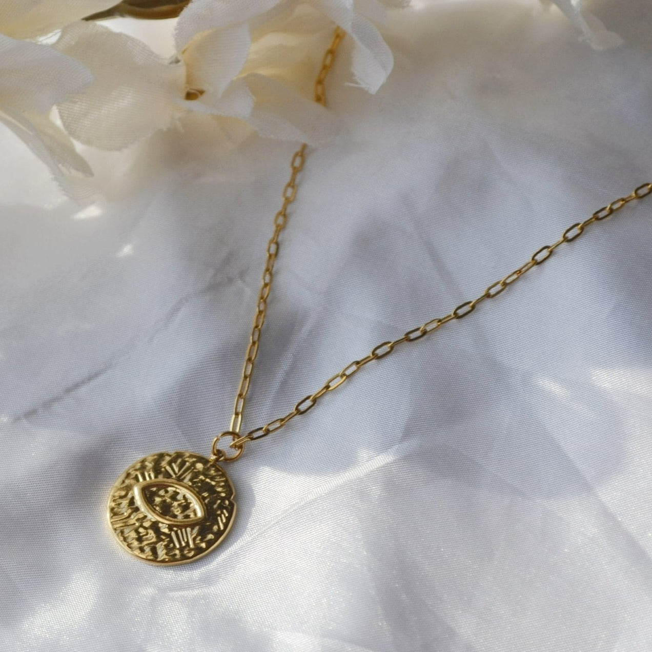 Gold Evil Eye Coin Pendant Necklace For Women - Boutique Wear RENN