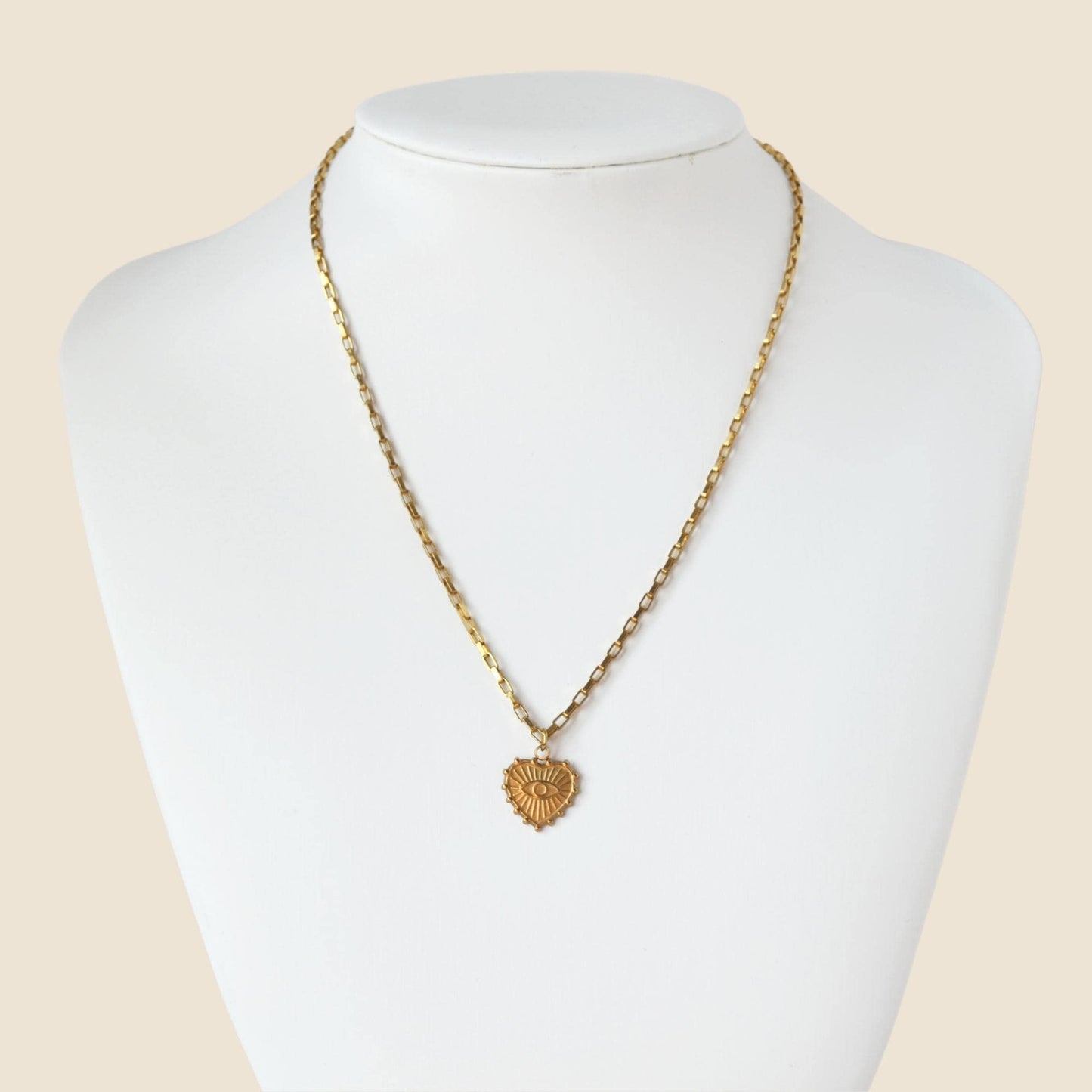 Gold Evil Eye Heart Pendant Necklace Box Chain For Women - Necklace - Boutique Wear RENN