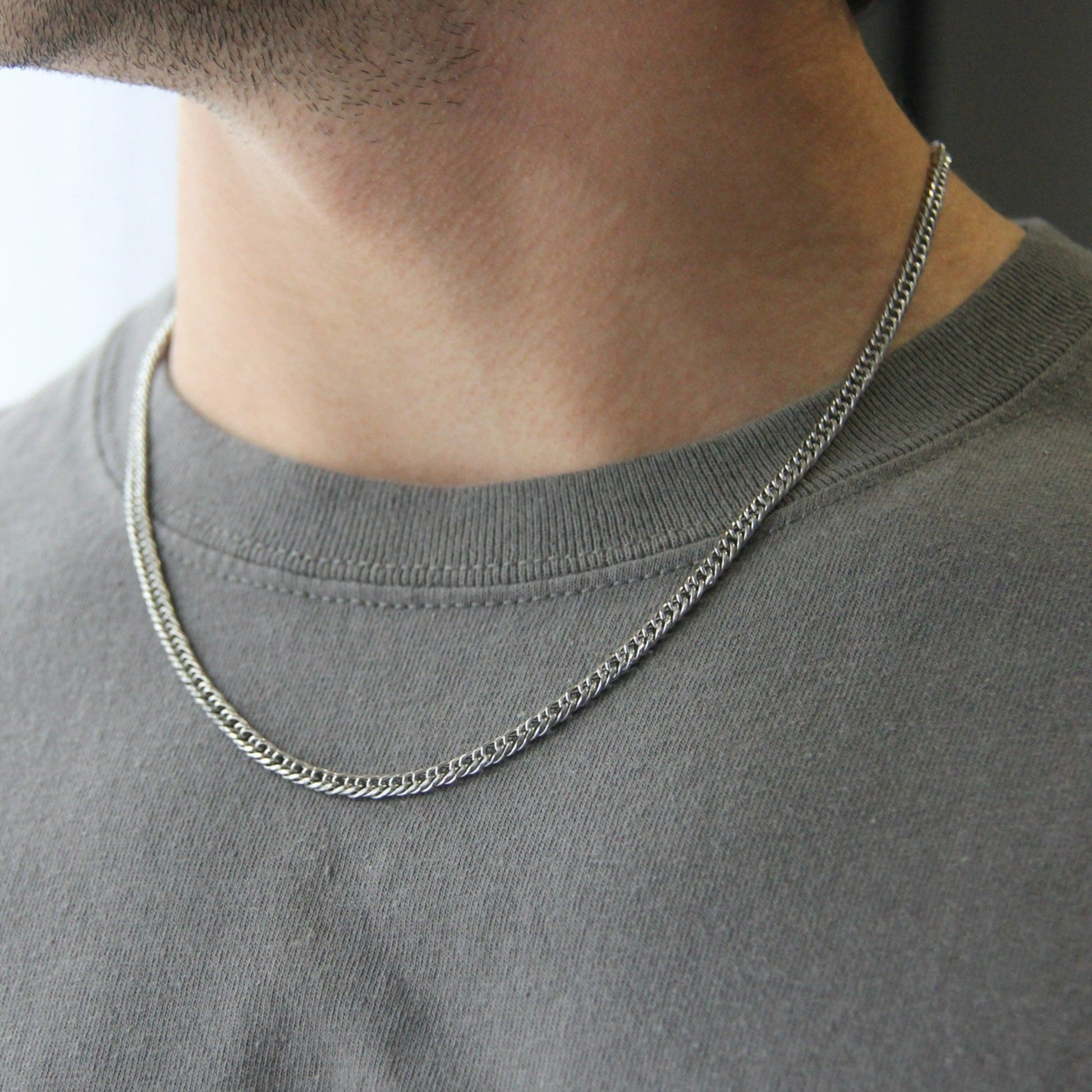 Silver 4mm Cuban Curb Chain Necklace For Men or Women