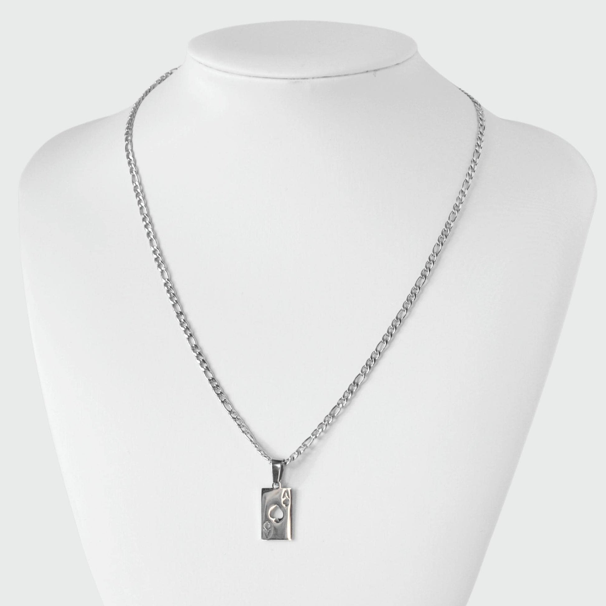 Silver Ace Of Spade Playing Card Pendant Necklace 3mm Figaro Chain For Men or Women - Necklace - Boutique Wear RENN