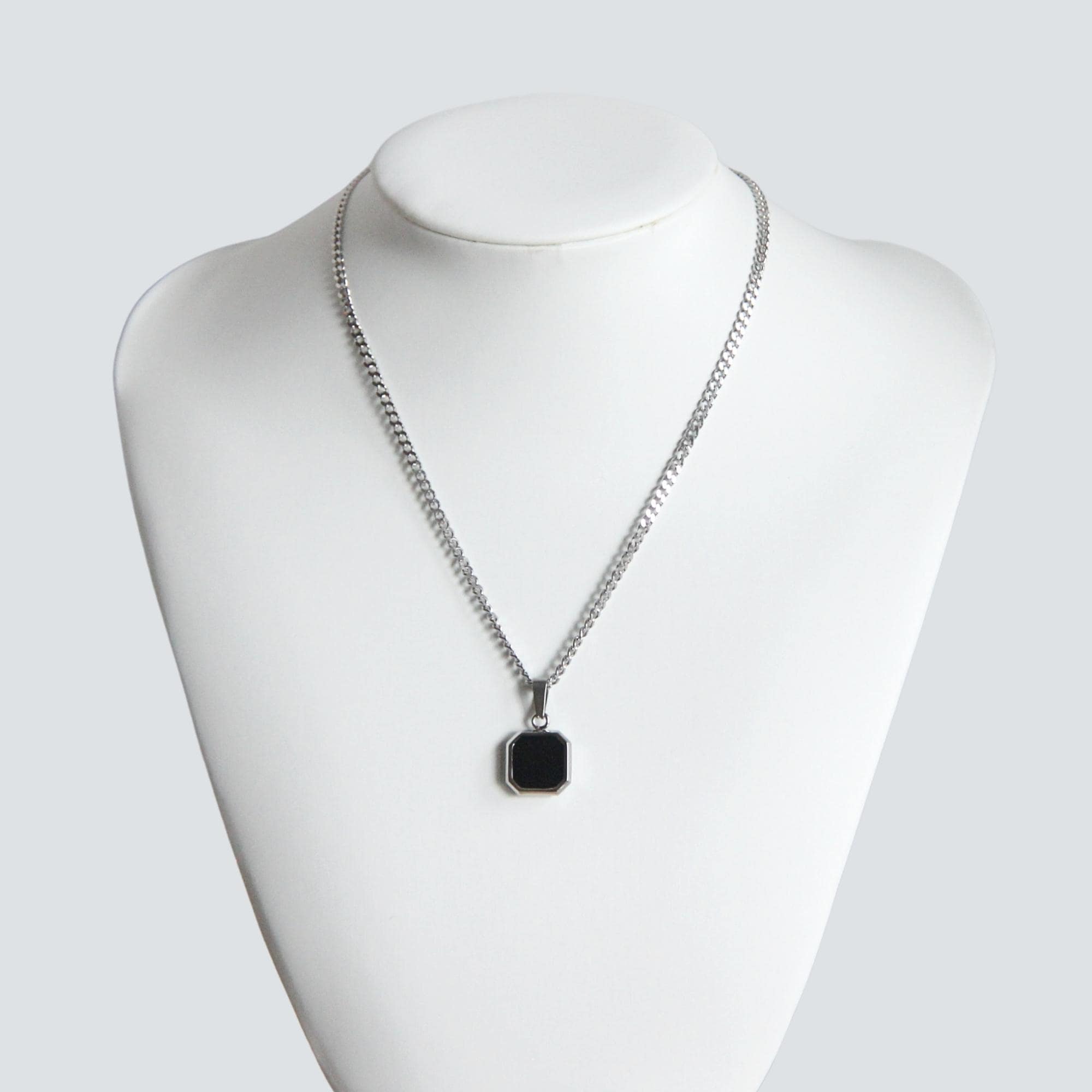 Silver Black, White or Blue Square Pendant Necklace For Men or