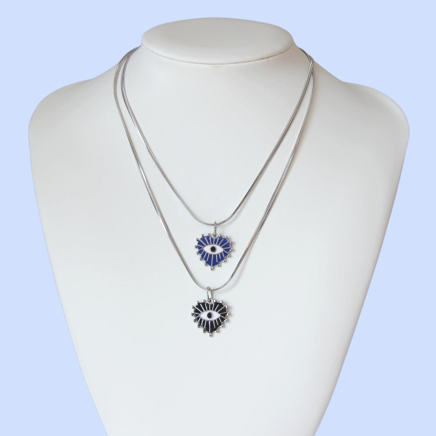 Silver Blue Or Black Evil Eye Heart Pendant Necklace For Women