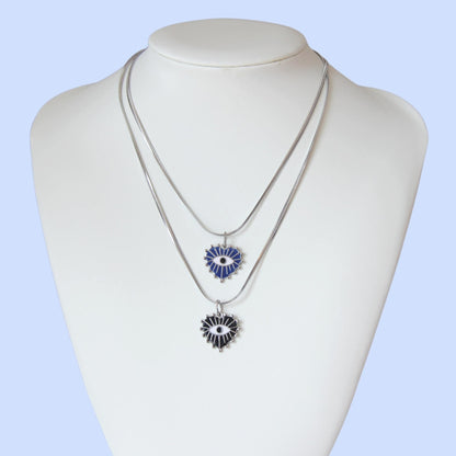 Silver Blue Or Black Evil Eye Heart Pendant Necklace For Women