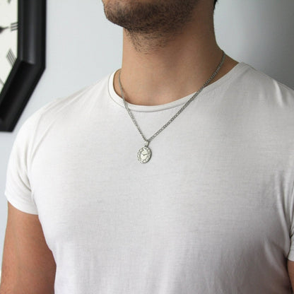 Silver Clock Pendant Necklace 3mm Figaro Chain For Men or Women - Necklace - Boutique Wear RENN