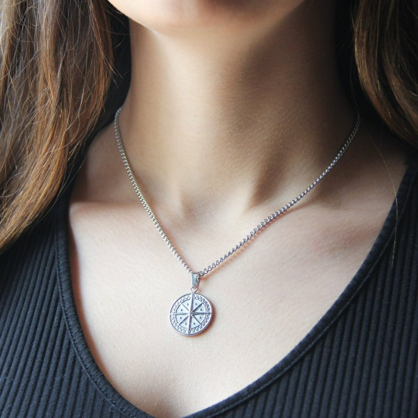 Silver Compass Pendant Necklace For Men or Women - Necklace - Boutique Wear RENN