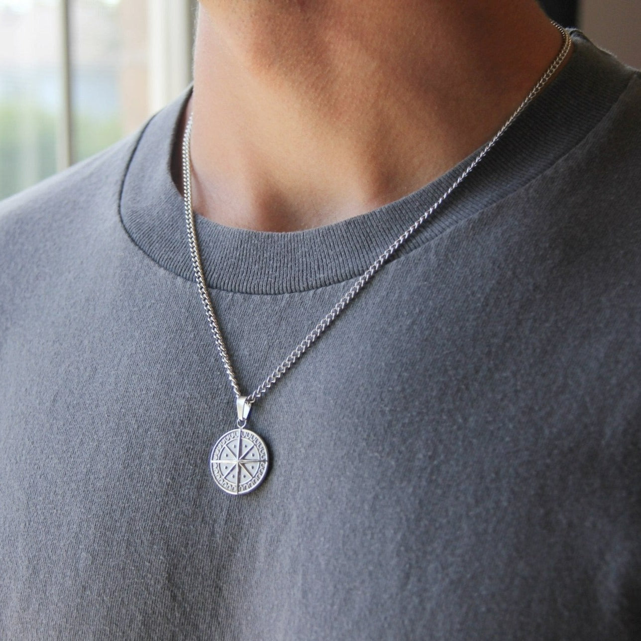 Silver Compass Pendant Necklace For Men or Women - Necklace - Boutique Wear RENN