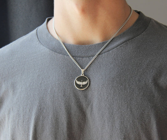 Silver Eagle Black Coin Pendant Necklace For Men or Women - Necklace - Boutique Wear RENN