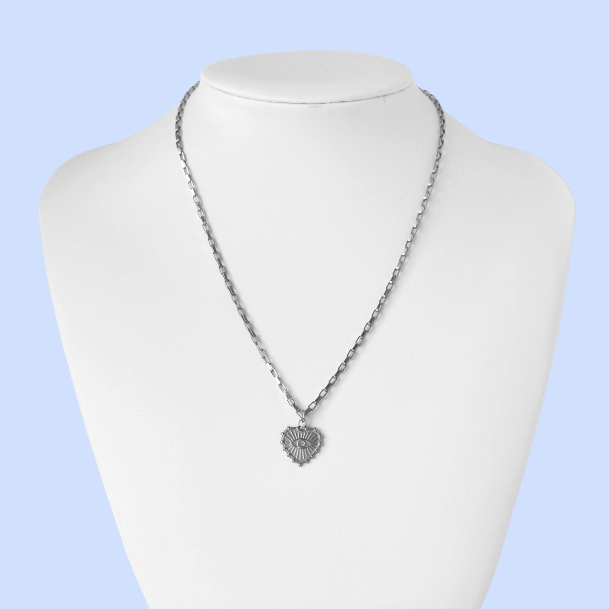 Silver Evil Eye Heart Pendant Necklace Box Chain For Women - Necklace - Boutique Wear RENN