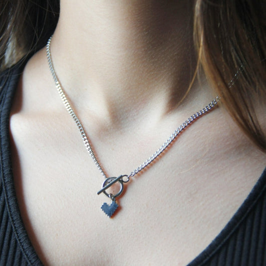 Silver Heart Charm Toggle Necklace For Women - Necklace - Boutique Wear RENN