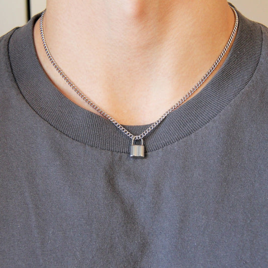 Silver Lock Pendant Necklace For Men or Women - Necklace - Boutique Wear RENN