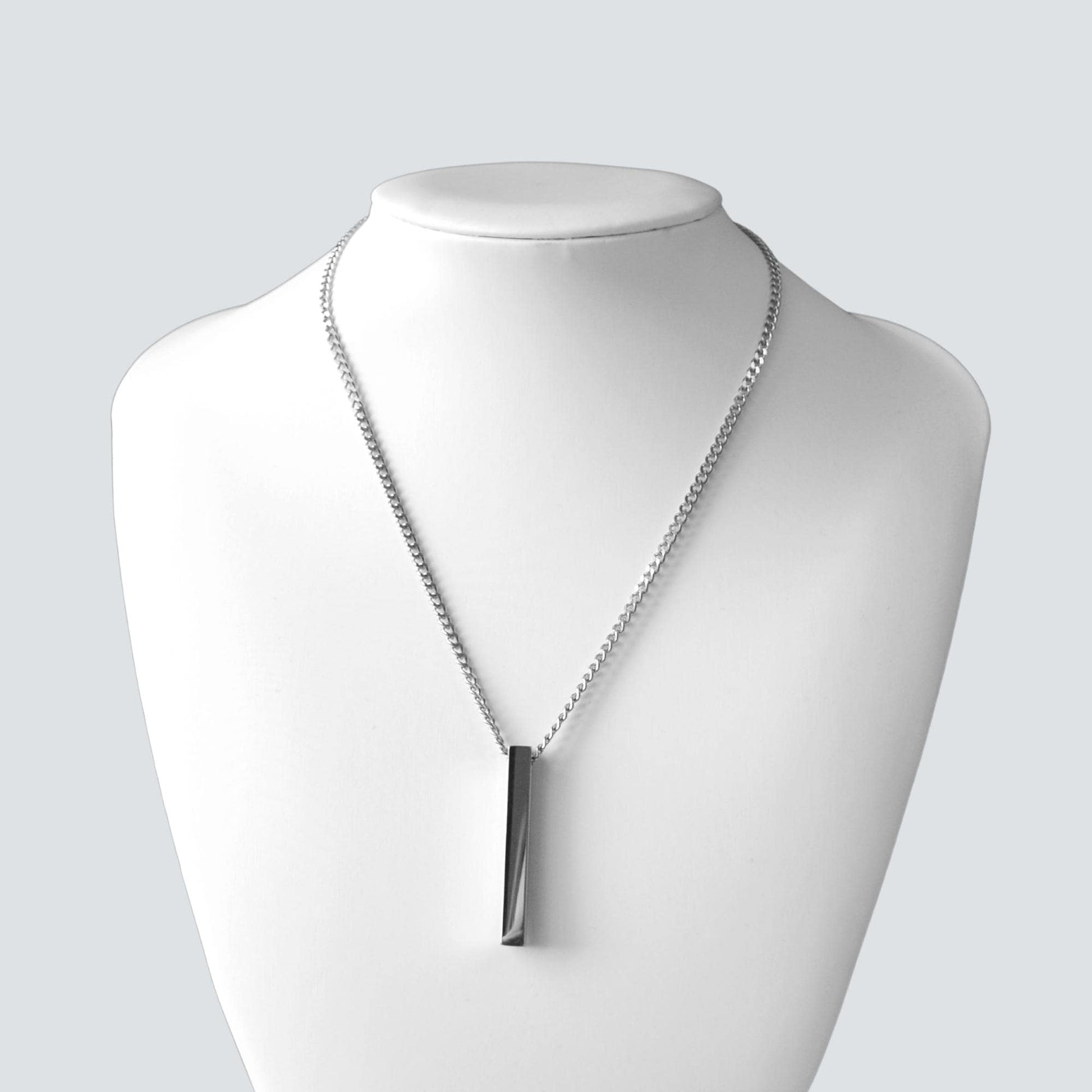 Silver Long Bar Pendant Necklace 3mm Curb Chain For Men - Boutique Wear RENN