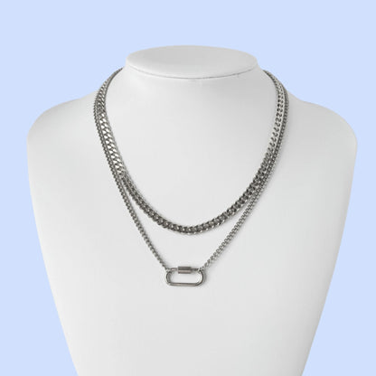 Silver Necklace Set For Women or Men - 5mm Cuban Curb Chain Carabiner Pendant Necklace - Necklace - Boutique Wear RENN