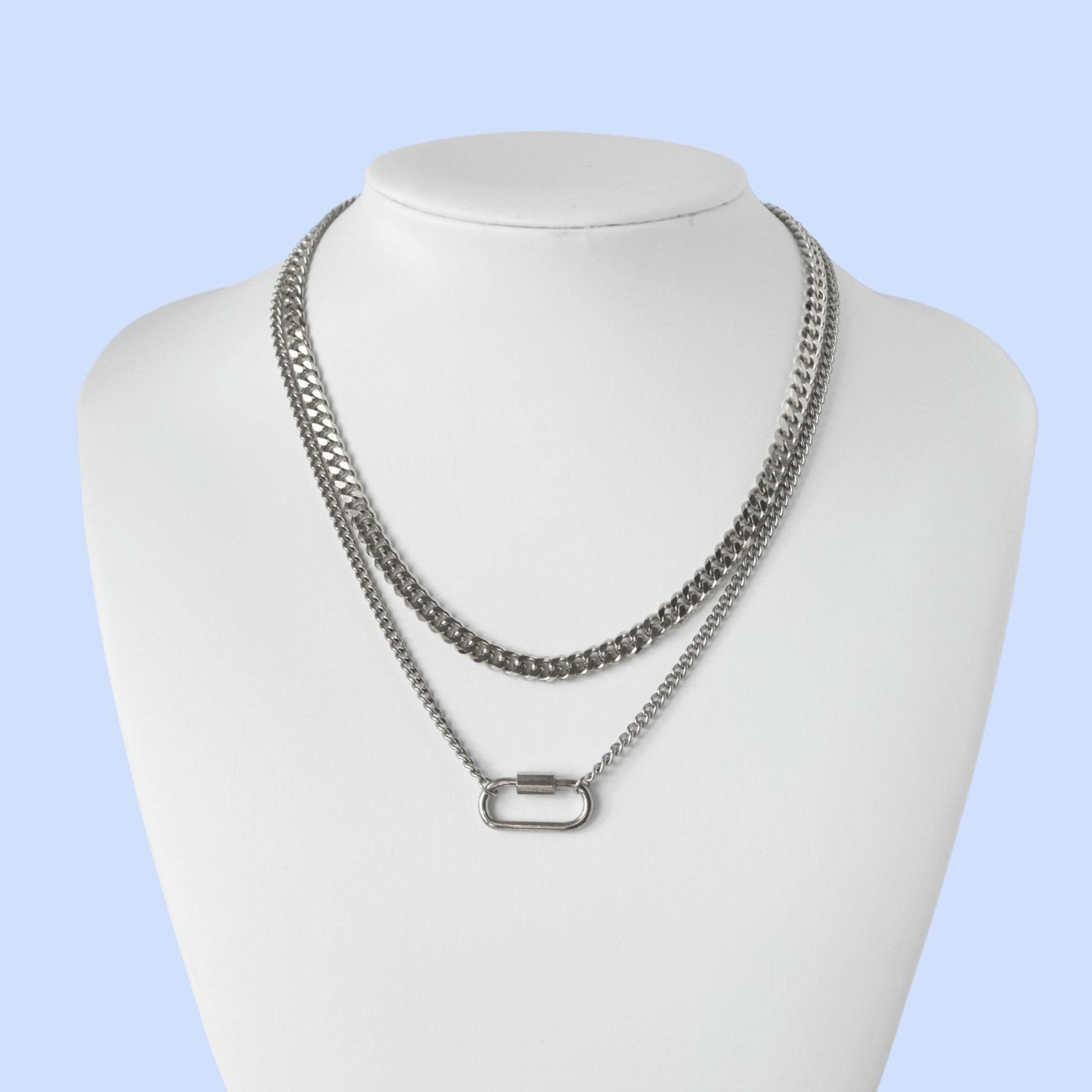 Sallee Necklace - Cuban Carabiner, Sterling Silver with Pavee CZs 18K Gold Plate / 30