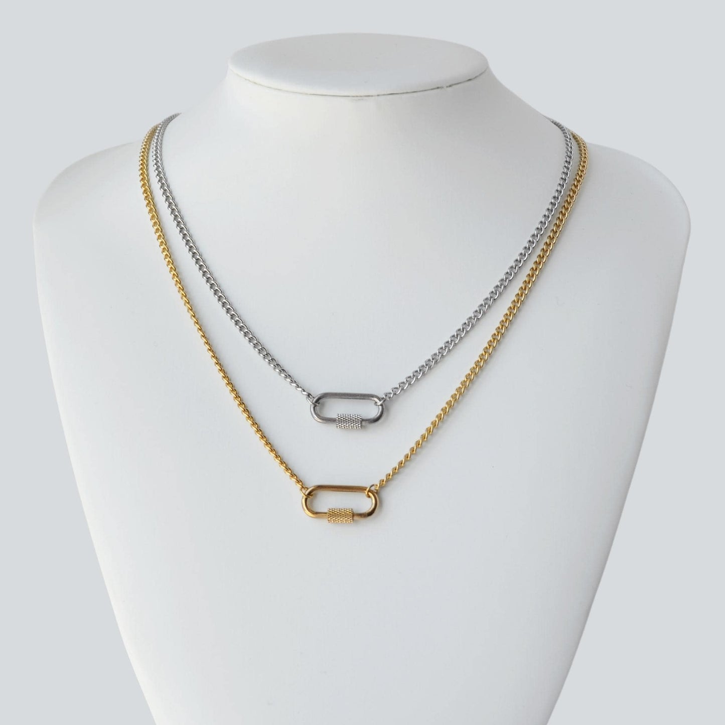 Howard's Dainty Silver and Gold 16 Carabiner Necklace for Women