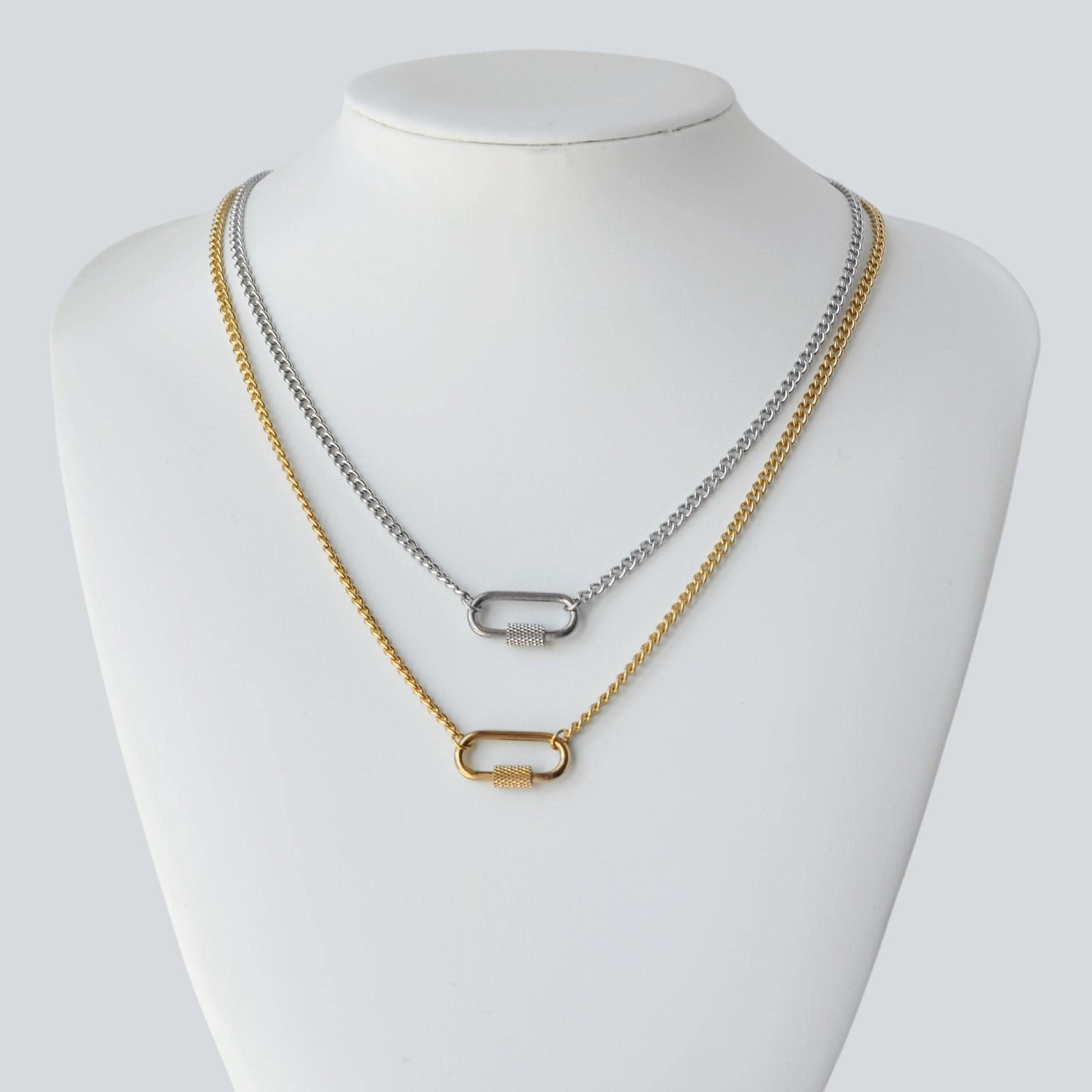 Silver or Gold Carabiner Pendant Men or Boutique RENN Women For Wear Necklace 