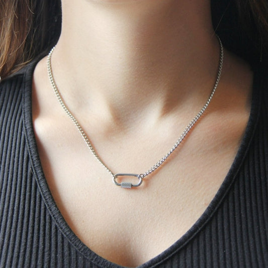 Silver or Gold Carabiner Pendant Necklace For Women or Men - Necklace - Boutique Wear RENN