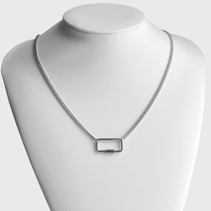 Silver Rectangle Carabiner Pendant Necklace For Men or Women - Necklace - Boutique Wear RENN