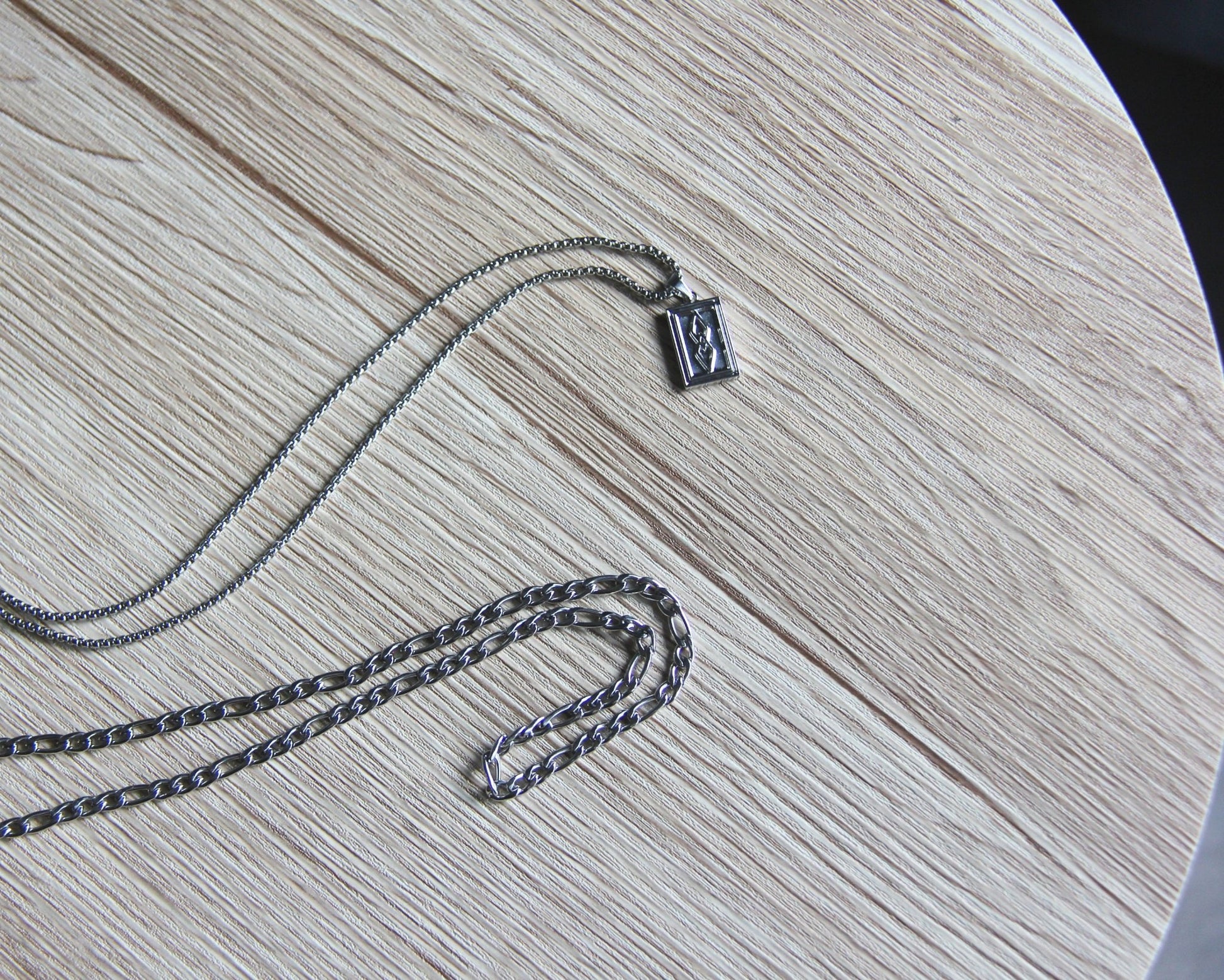 Silver Rectangle Pendant and 4.5mm Figaro Chain / Necklace Set For Men - Necklace - Boutique Wear RENN