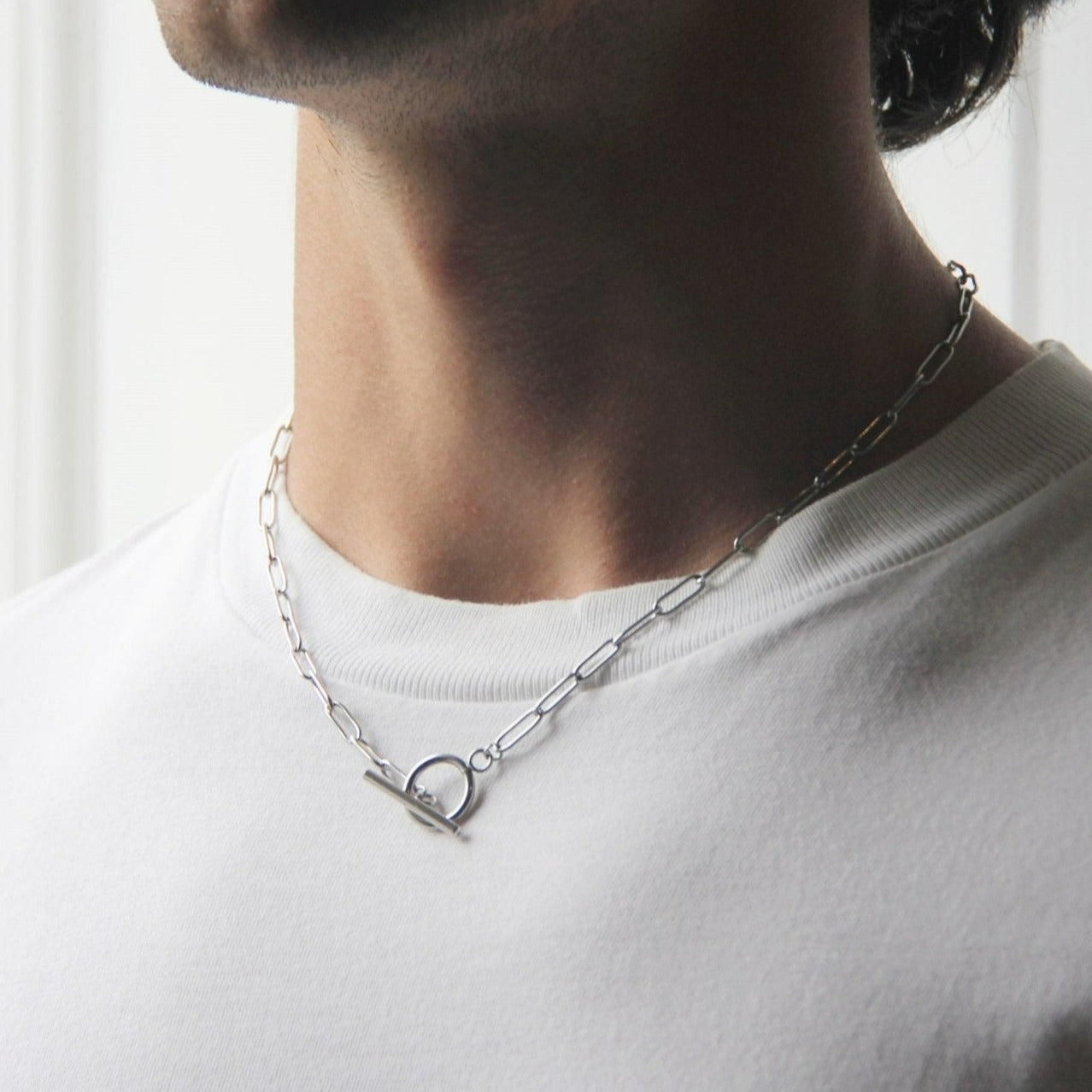 Silver 4mm Paperclip Chain Toggle Necklace Boutique Wear RENN