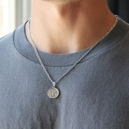Silver World Map Coin Pendant Necklace 3mm Figaro Chain For Men or Women - Necklace - Boutique Wear RENN